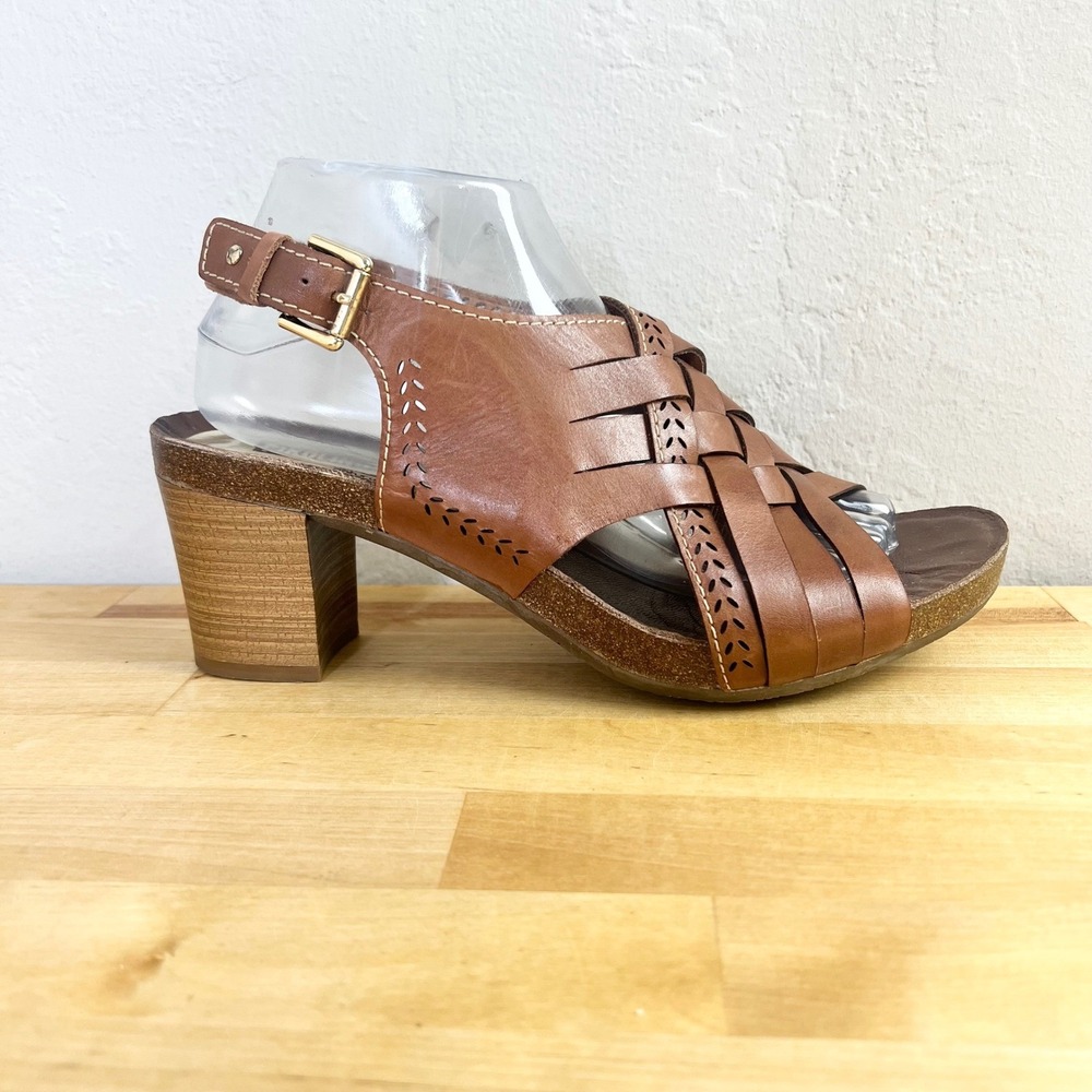 Pikolinos Sandals Java Heels Size 41 Brown Leather Woven Block Slingback